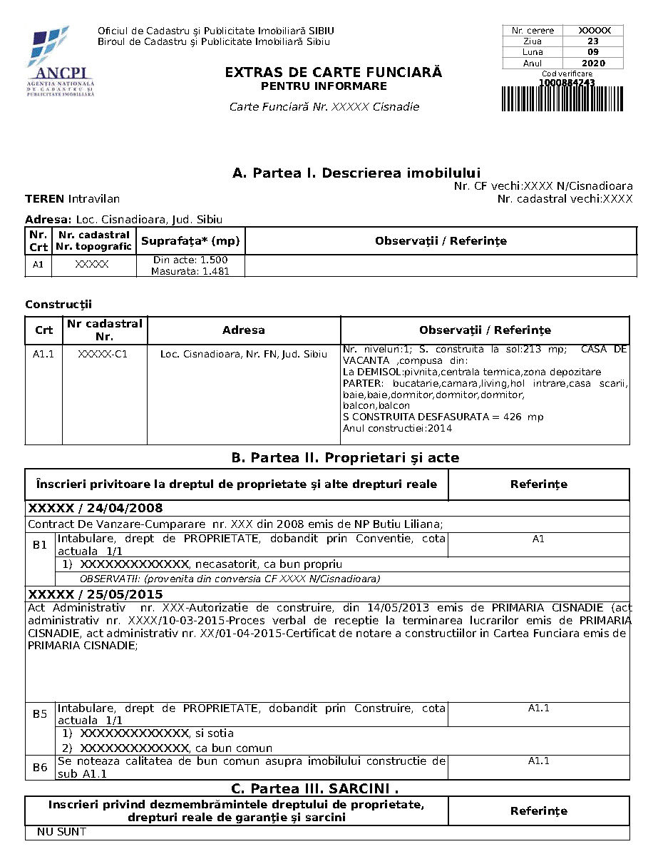 Specimen Extras de Carte Funciară